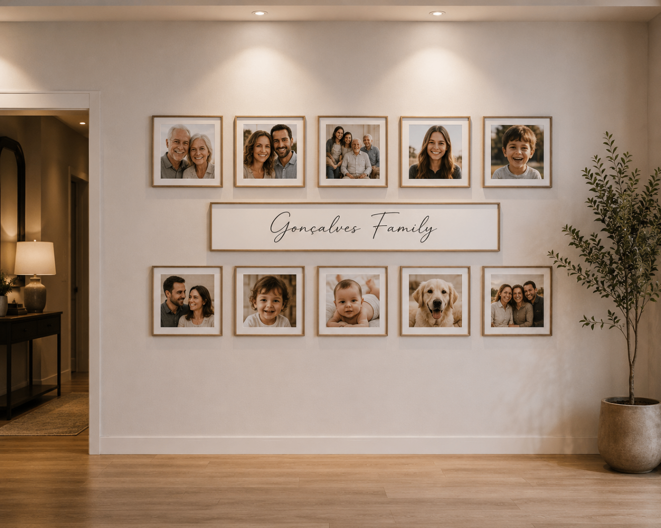 Mural Família — 10 quadros quadrados em linha